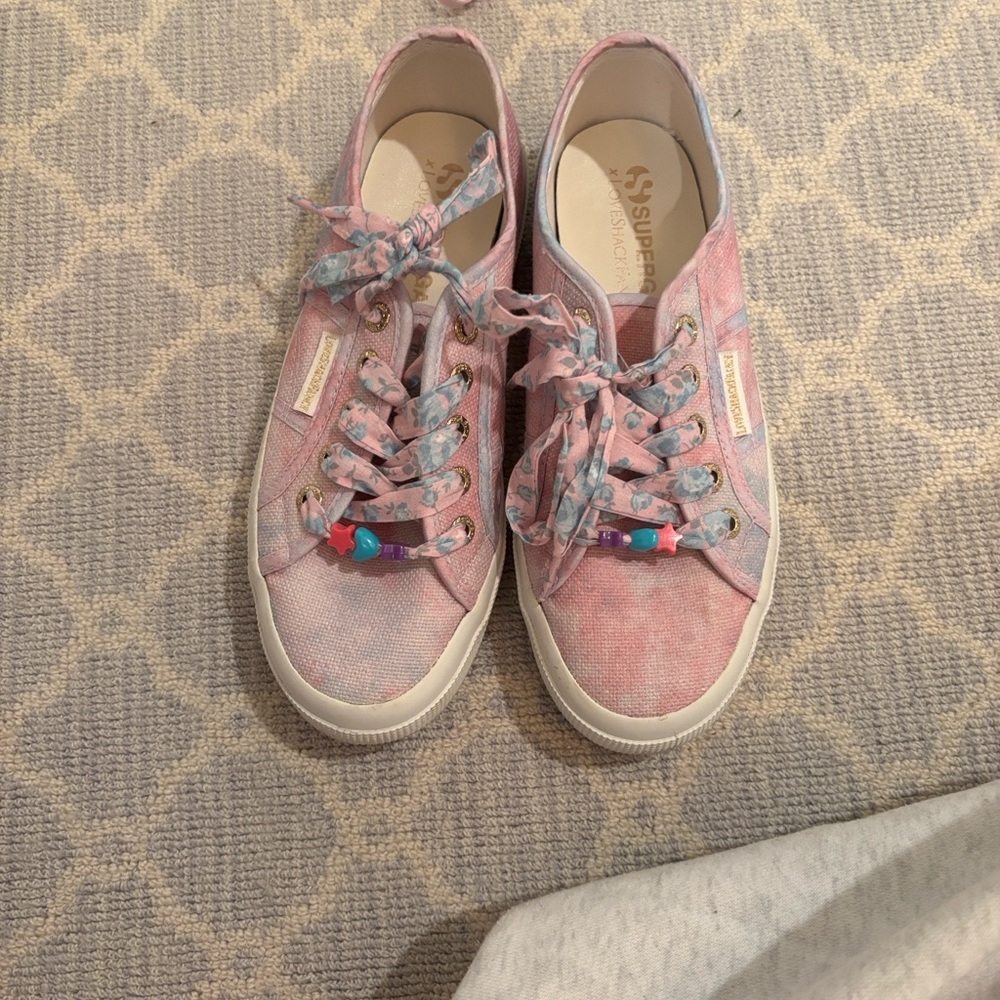 LoveShackFancy Pink Sneakers with Floral Laces